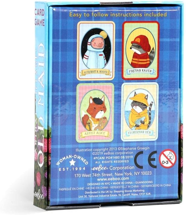 eeBoo Animal Old Maid Playing Card Game - 50 Animal Themed Cards, Classic Matching Card Game, Durable Oversized Cards, Screen-Free Fun, Ages 5+
