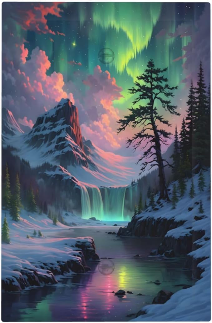 Snow Mountain Aurora Waterfalls Rivers Forest Light Switch Cover Plate 1 Gang No Device Blank Electrical Wall Plates Faceplate Decorative Switch Plate Covers for Bedroom Living Room Decor