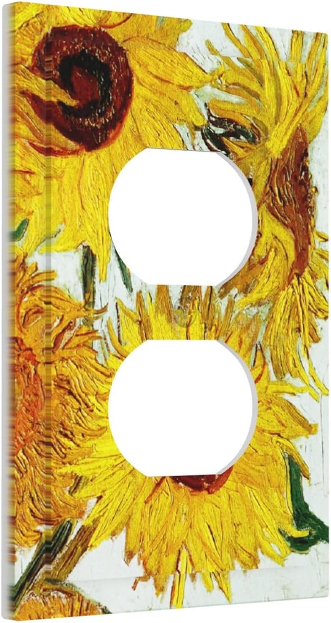 Rustic Sunflower Oil Painting Vintage Flowers Outlet Covers 1 Gang Duplex Light Switch Cover Decorative Switch Plates Electrical Receptacle Faceplate Wall Plate for Bed Room Living Room Decor