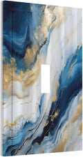 Abstract Blue Granite Luxury Watercolor Marble Texture Print 1 Gang Light Switch Covers Decorative Unique Single Toggle Wall Plate Switchcover Electrical Switchplate for Kitchen Bathroom Decor