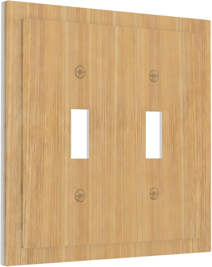 Rustic Woodgrain Double Toggle Switch Cover - 2-Gang Standard US Size Minimalist Farmhouse Wooden Light Switch Covers Decorative Wall Plate for Home Decor