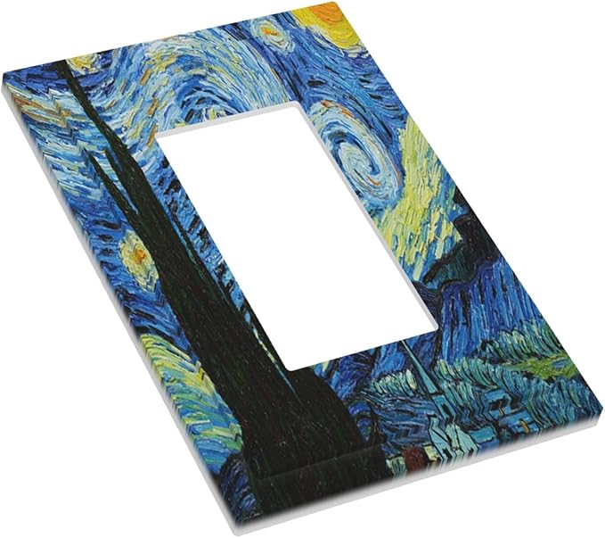 Van Gogh The Starry Night Single Rocker Switch Cover - 1-Gang Standard US Size Post-Impressionist Masterpiece Light Switch Covers, Swirling Night Sky for Living Room Decor