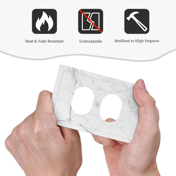 Outlet Covers White Grey Abstract Modern Marble 1 Gang Duplex Light Switch Cover Decorative Switch Plates Electrical Receptacle Faceplate Wall Plate for Bathroom Kitchen Decor