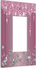 Sparkling Diamonds Pink Silver Glitter Drops Print 1 Gang Rocker Light Switch Covers Decorative Unique Single Decora Outlet Wall Plate Faceplate Switchplate GFCI for Bedroom Bathroom Decor