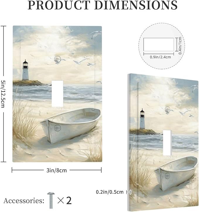 Sea Beach 1 Gang Light Switch Cover Single Toggle Wall Plate Old Ship Reed Lighthouse Seascape Decorative Electrical Switchplate Covers for Country Bedroom Kitchen Living Room Decor