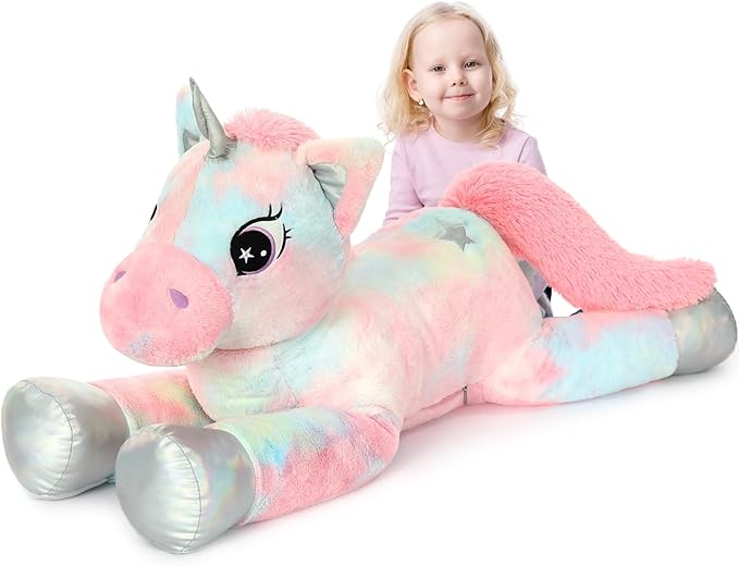 BENINY 43in Giant Unicorn Stuffed Animal Plush Toy, Big Rainbow Cuddly Toys for Girls, Large Birthday Gifts Bedroom Decor