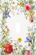 Decorative Light Switch Cover Plate Rustic Red Flower Garden Floral 1 Gang Single Toggle Wall Plates for Electrical Outlet Covers Switch Plate Covers Faceplate for Country Home Decor