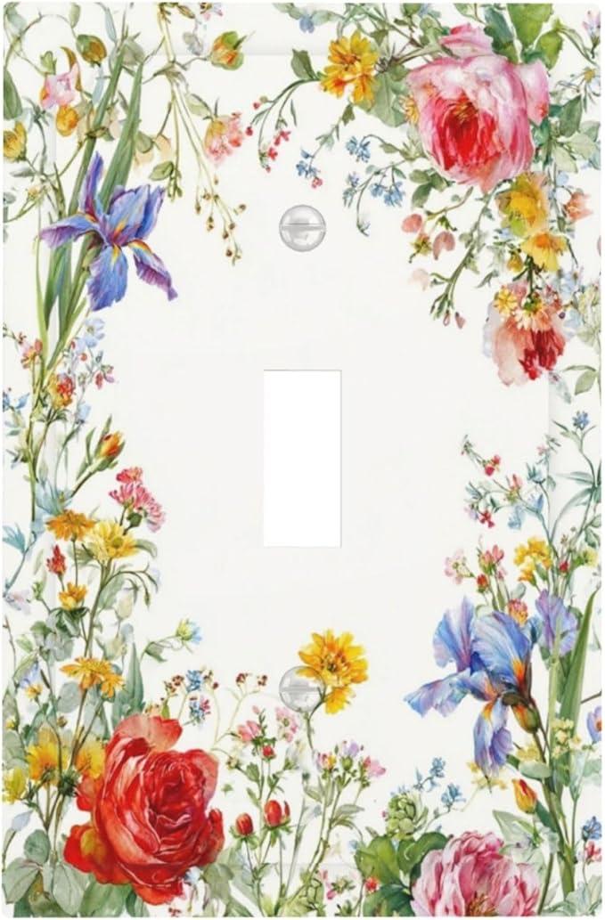 Decorative Light Switch Cover Plate Rustic Red Flower Garden Floral 1 Gang Single Toggle Wall Plates for Electrical Outlet Covers Switch Plate Covers Faceplate for Country Home Decor