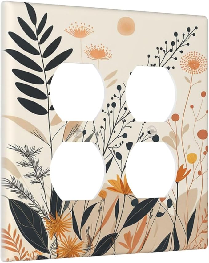 Decorative Light Switch Cover Plate Minimalist Floral Boho Botanical Wildflowers 2 Gang Switch Plate Covers Double Duplex Wall Plates Switch Plates and Outlet Covers for Bathroom Bedroom