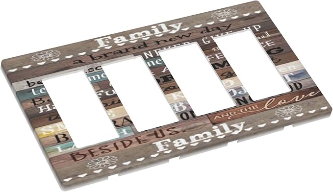 Country Farm Family Quote Wood 4 Gang Quad Rocker/GFCI/Decorator Light Switch Cover Plate Decorative Electric Faceplate Decorative Switchplate Screwless