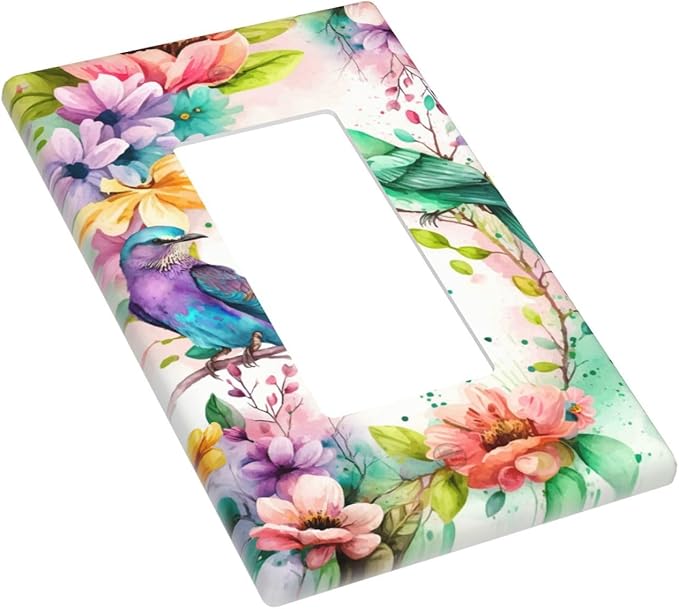 Bird Floral Flower Single Gang Rocker Light Switch Cover Plates Decorative Outlet Covers, 1 Gang Rocker Wall Plate