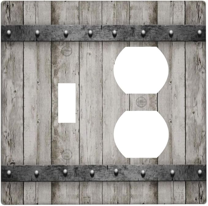 Light Switch Cover Rustic Barn Door Vintage Farmhouse Country 2 Gang Outlet Cover 1 Toggle Duplex Decorative Switchplate Wall Plate Electrical Receptacle Art Faceplate for Bedroom Carbin Decor