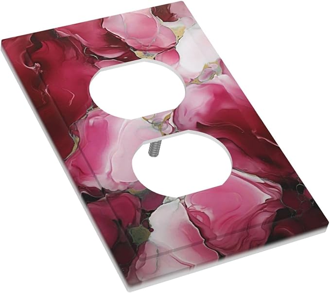 Decorative Outlet Covers Abstract Luxury Red Gold Marble Textures 1 Gang Duplex Light Switch Cover Plate Wall Plates for Electrical Outlets Electrical Switchplate Face Plate for Home Decor