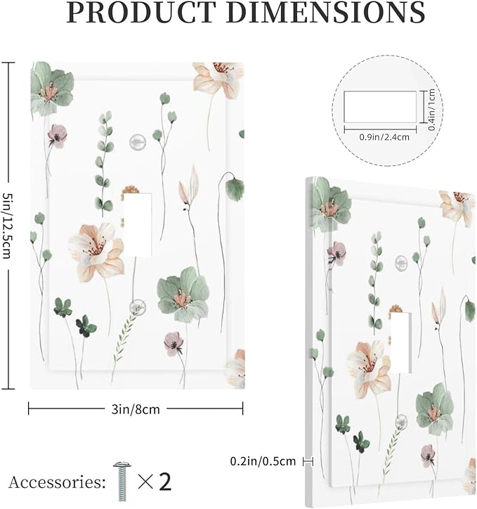 Decorative Light Switch Cover Watercolor Floral Botanical Flowers 1 Gang Single Toggle Device Electrical Faceplate Switchplates Decorator Outlet Wall Plate For Living Room Bed Room Decor