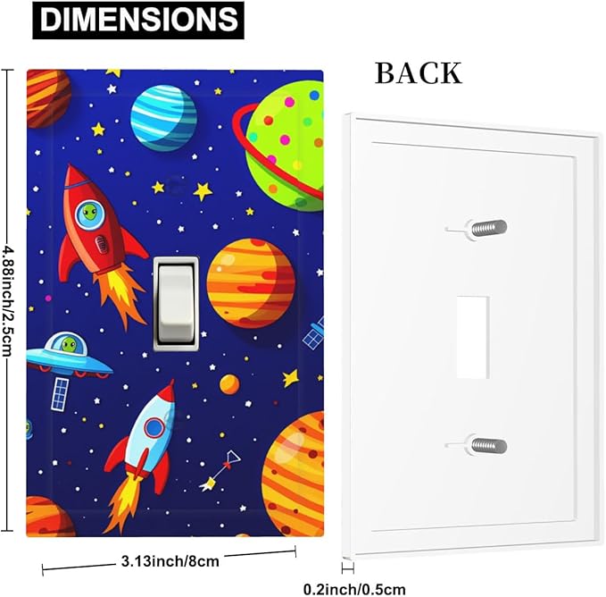 Planets Rockets & Aliens 1-Gang Toggle Light Switch Plate, Cosmic Space Decorative Wall Plate for Boys Bedroom