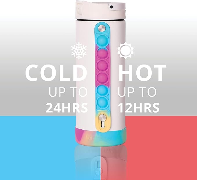 Elemental Iconic Kids Water Bottle for School - 100% Leak-Proof Insulated Water Bottles with Straw Lid & Pop-It Handle for Boys & Girls - Triple-Wall Insulated & BPA-Free, 14oz – White Tie Dye