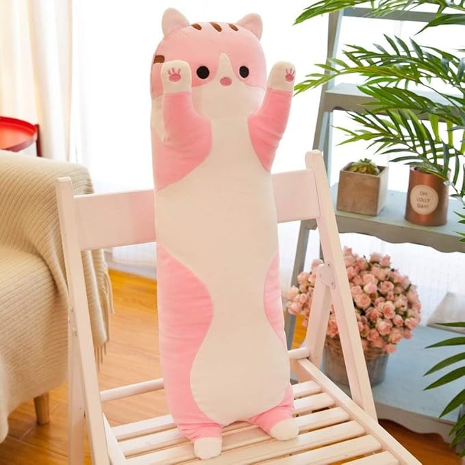 shangman Lovely Plush Cat Doll Cute Cartoon Soft Stuffed Kitten, Long Throw Sleeping Pillow, Toy Gift for Kids Girlfriend Multiple Size (Pink,90cm/35.4in)