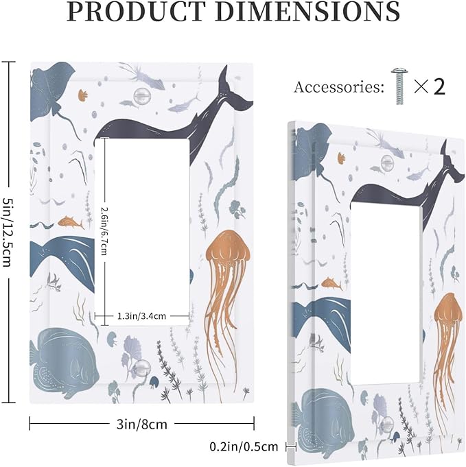 Kids Sea Animal Decorative Single Rocker Light Switch Covers 1 Gang Outlet Cover Wall Plate Decorative GFCI Switchplate Faceplate for Nursery Kidsroom Bedroom Decor