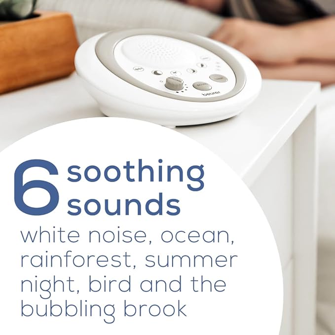 Beurer White Noise Machine, Sound Asleep for Home, Office, Baby Non-Looping Soothing for Relaxation & Portable Travel with Natural Sound Choices & Noise Cancelling, Adjustable Volume, WN50