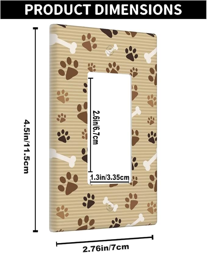 Paw Print Brown Single Rocker Switch Plate Dog Bone and Paw Decorator Rocker Wall Plate 1 Gang Lightswitch Cover Home Decorative Office