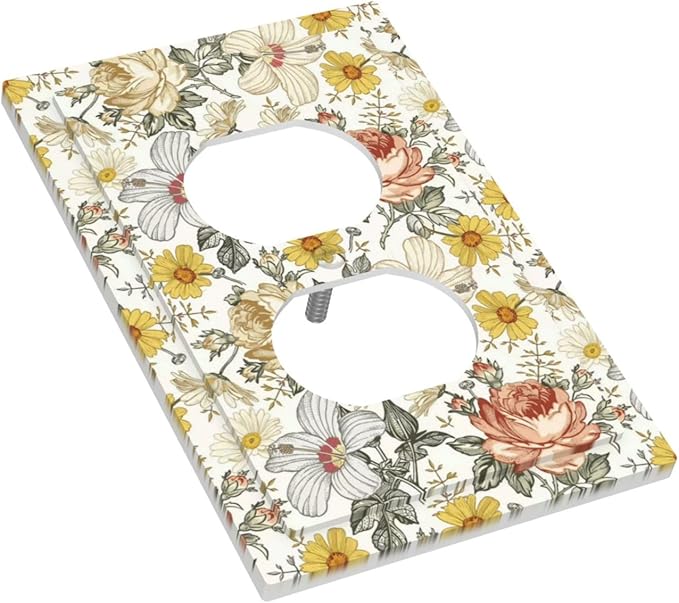 Multicolor Peony Daisy Vintage Floral Flower Outlet Covers 1 Gang Duplex Light Switch Cover Decorative Switch Plates Electrical Receptacle Faceplate Wall Plate for Bedroom Living Room Decor