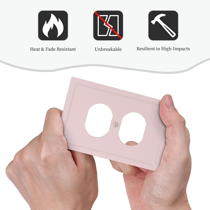 Light Pink 1 Gang Electrical Duplex Wall Plate Receptacle Outlet Covers Decorative Dual Single Device Light Switch Cover Switchplate Woman Girl Faceplate