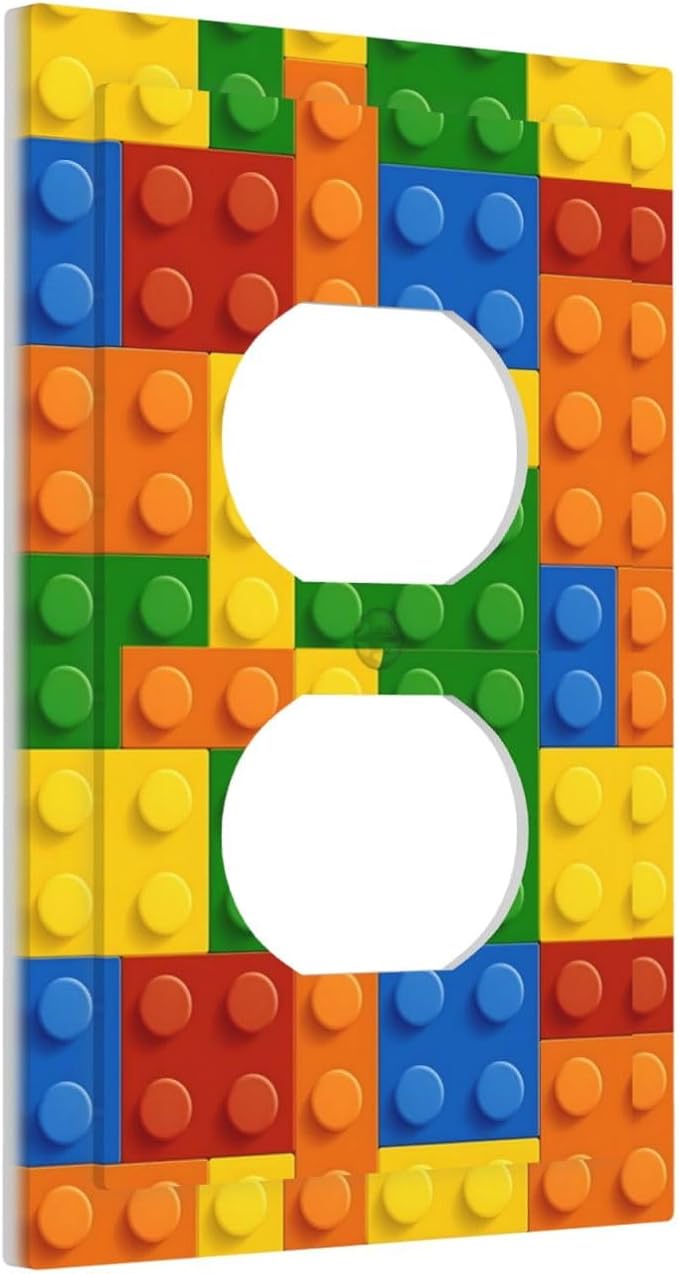 Building Blocks Theme Colored Bricks Print Outlet Covers 1 Gang Duplex Light Switch Cover Decorative Switch Plates Electrical Receptacle Faceplate Wall Plate for Room Office Home Decor