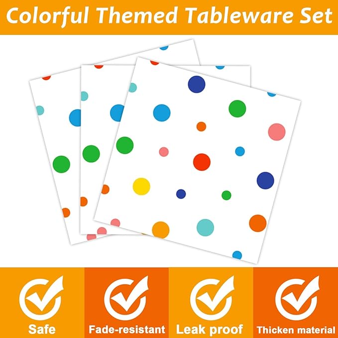 96 Pcs Colorful Birthday Plates and Napkins Colorful Polka Dots Party Supplies Rainbow Dots Tableware Table Decorations Confetti Plates Napkins Rainbow Party Favor for Baby Shower Wedding 24 Guests