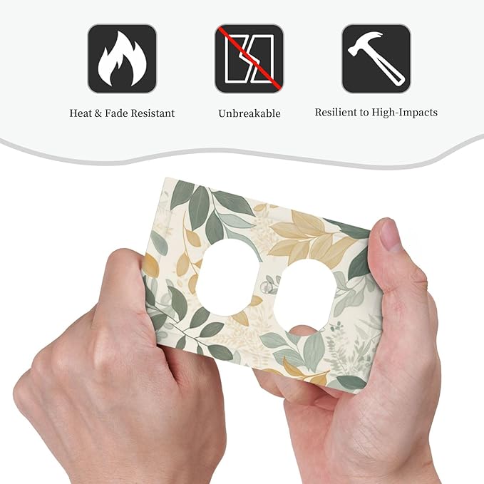 Boho Watercolor Leaves 1 Gang Electrical Duplex Outlet Covers Green Botanical Light Switch Cover Receptacle Wall Plate Decorative Faceplate for Country Bedroom Kitchen Home Living Room Decor