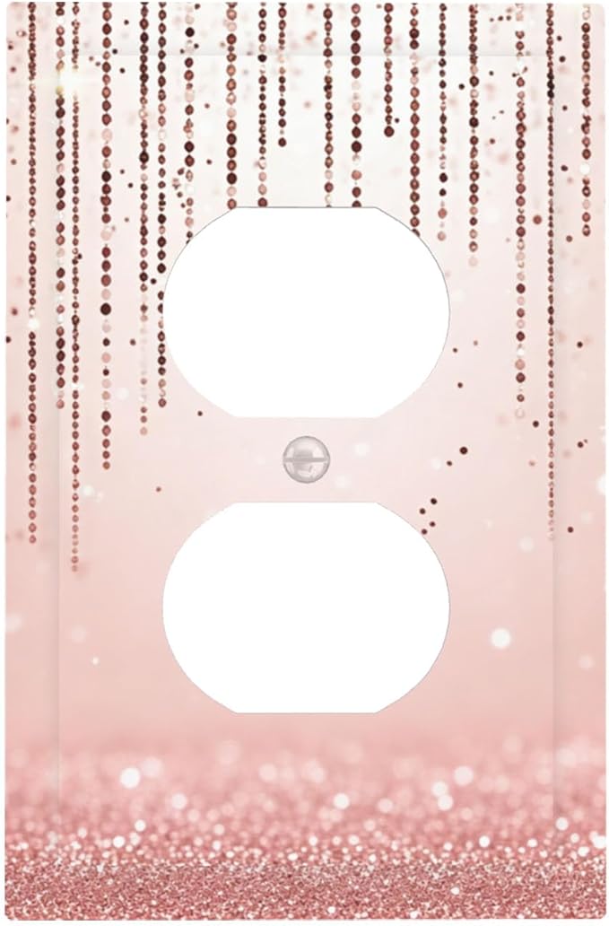 Rose Gold Pink 1-Gang Duplex Wall Plate, Draping Bead Printed Pattern, Modern Glam Neutral Decor for Bedroom Bathroom