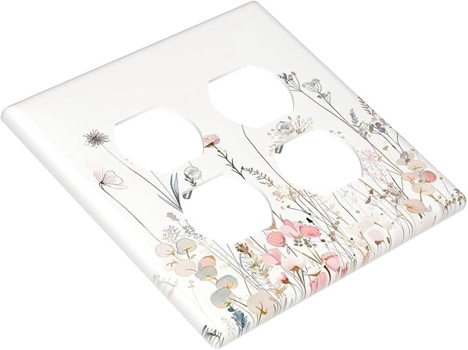 Floral Watercolor Wildflower Dandelion Plant Outlet Covers 2 Gang Double Duplex Decorative Light Switch Covers Electrical Wallplates Socket Faceplate for Farmhouse Bed Room Decor