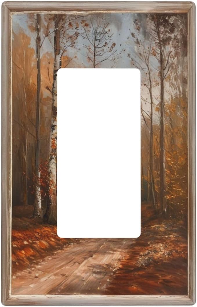 Decorative Art Light Switch Covers Maple Path 1 Gang Rocker Wall Plate Switchplate Electrical Faceplate for Home Decor