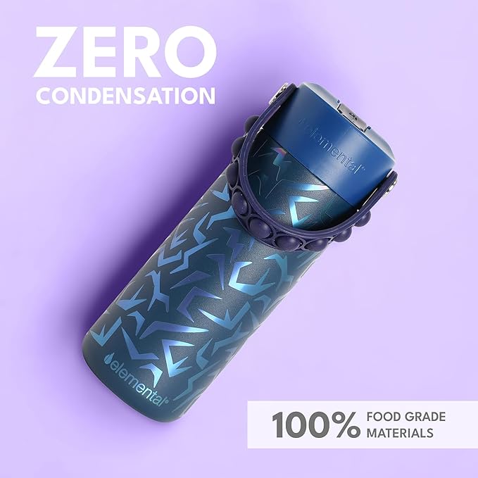 Elemental Insulated Kids Water Bottle, Stainless Steel Water Bottle with Straw Lid & Pop-It Handle, Leak-Proof Water Bottles for School, Boys or Girls, Travelling and Sports, 18oz - Dark Patterns