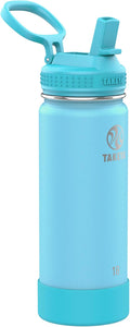 Takeya Actives Kids Water Bottle 18 oz Stainless Steel Double Wall Insulation BPA-Free Leakproof Straw Lid Easy Carry Handle Reusable Ideal for Boys and Girls, School, Sports - Glow Worm Blue
