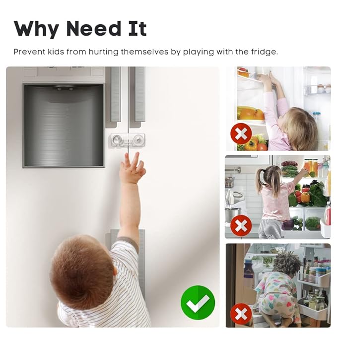 EUDEMON 2 Pack Childproof Refrigerator Lock, Baby Safety French Fridge Door Lock, Freezer Lock, Invisible Cabinet Cupboard Lock for Toddlers, Easy to Install, no Tools Need or Drill (Transparent)