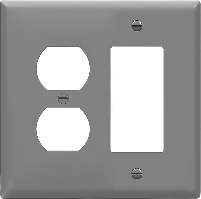 ENERLITES Combination Duplex Receptacle Outlet/Decorator Switch Wall Plate, Mid-Size 2-Gang 4.88" x 4.92", Polycarbonate Thermoplastic, 882131M-GY, Gray