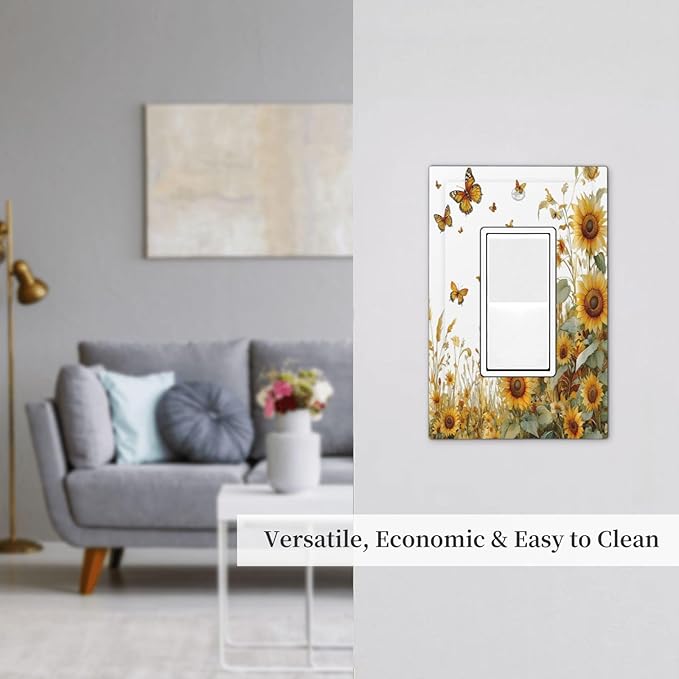 Sunflower Gold Wildflowers Summer Butterfly Decorative Outlet Covers 1 Gang Single Rocker Light Switch Cover Plate Wall Plates GFCI Faceplate for Bedroom Living Room Decor