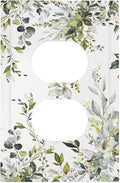 Eucalyptus Sage Green Leaf Plant Floral Outlet Covers 1 Gang Duplex Light Switch Cover Decorative Switch Plates Electrical Receptacle Faceplate Wall Plate for Bedroom Living Room Decor