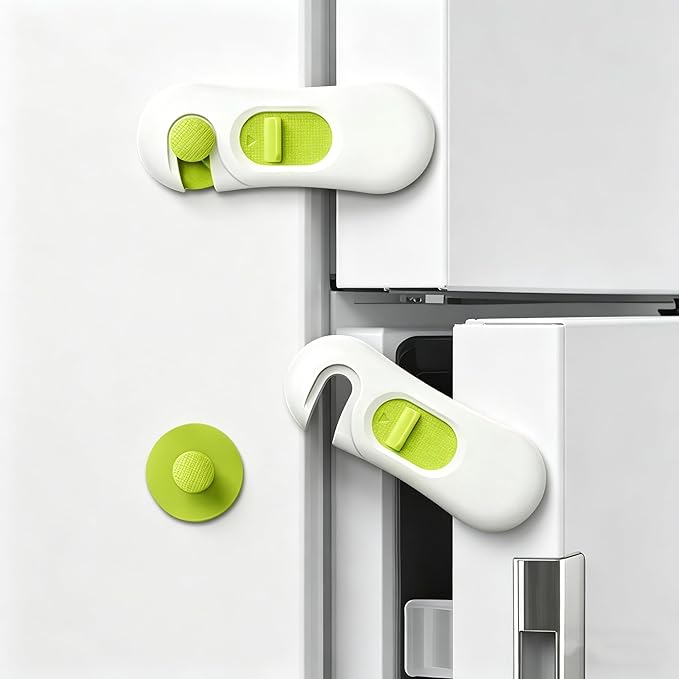 5-Pack Child Proof Refrigerator Lock with 3M Adhesive, Baby Child Safety Cabinet Locks, Kids Safety Fridge Locks for Oven Drawers Freezer Door Latches- Green