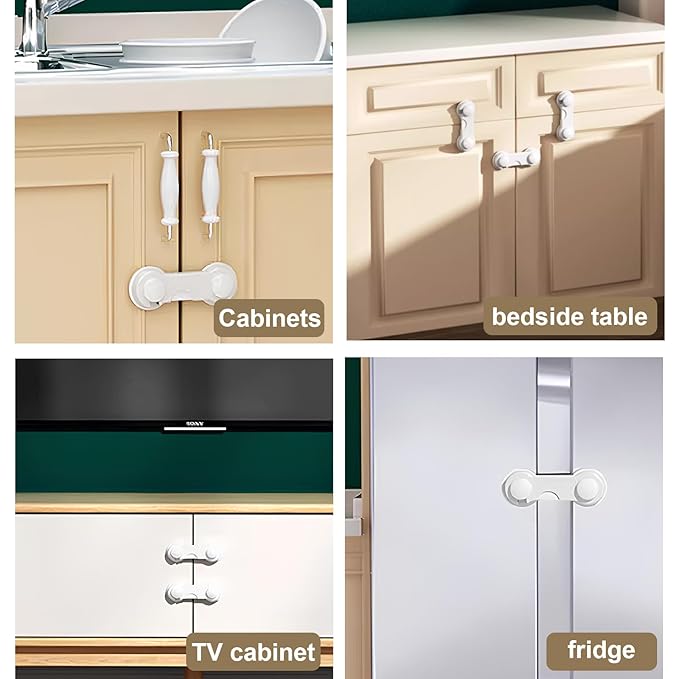 8 Pack Cabinet Door Locks for Baby Proof and Child Safety Cabinet Locks with Adhesive Childproof Door Latch Child Safety Locks for Kitchen Drawer Cupboards Fridge Closet Pantry