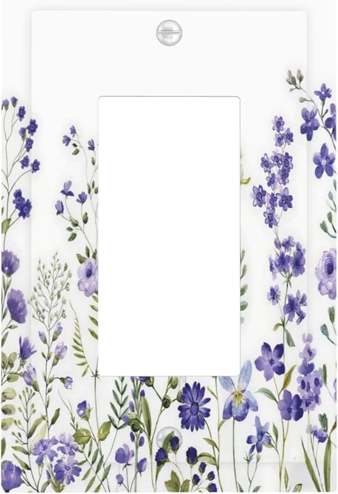 Lavender Wildflowers Purple Flowers Plant Floral Decorative Outlet Covers 1 Gang Single Rocker Light Switch Cover Plate Wall Plates GFCI Faceplate for Bedroom Living Room Decor