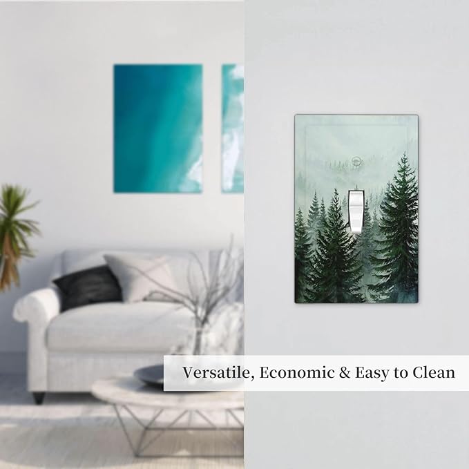 Forest Pinetrees Misty Landscape Nature Decorative Light Switch Cover 1 Gang Single Toggle Device Electrical Faceplate Switchplates Decorator Outlet Wall Plate for Bedroom Farmhouse Decor