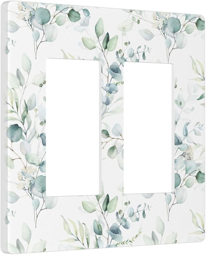 Green Eucalyptus Leaf 2 Gang Double GFCI Rocker Rocker/Decorator Light Switch Cover Decorative Outlet Wall Plate Electrical Faceplate Screwless