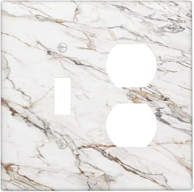 Outlet Covers White Brown Marble Abstract Modern Luxury 2 Gang Decorative Switch Plates 1 Toggle Duplex Combo Light Switch Cover GFCI Socket Cover WallPlates for Bathroom Kitchen Decor
