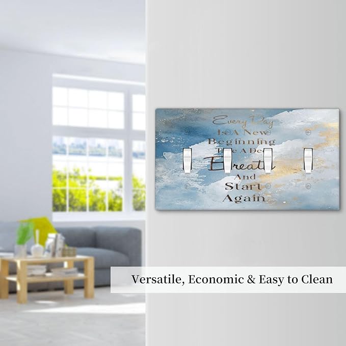 Decorative Light Switch Cover Plate Motivational Quotes Blue Abstract Texture 4 Gang Wall Plates for Electrical Quad Toggle Switch Plate Covers Outlet Covers Faceplate for Home Decor