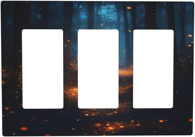 Decorative Art Light Switch Covers Enchanted Glowing Forest 3 Gang Triple Rocker Outlet Switch plate GFCI Faceplate GFCI for Home Decor
