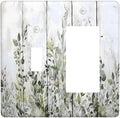Sage Green Eucalyptus Rustic Country Botanical Leaf Flower Outlet Covers 1 Toggle 1 Rocker Combination Decorative Wall Plate Electrical Switch Plates Light Switch Cover Plate for Farmhouse Bedroom