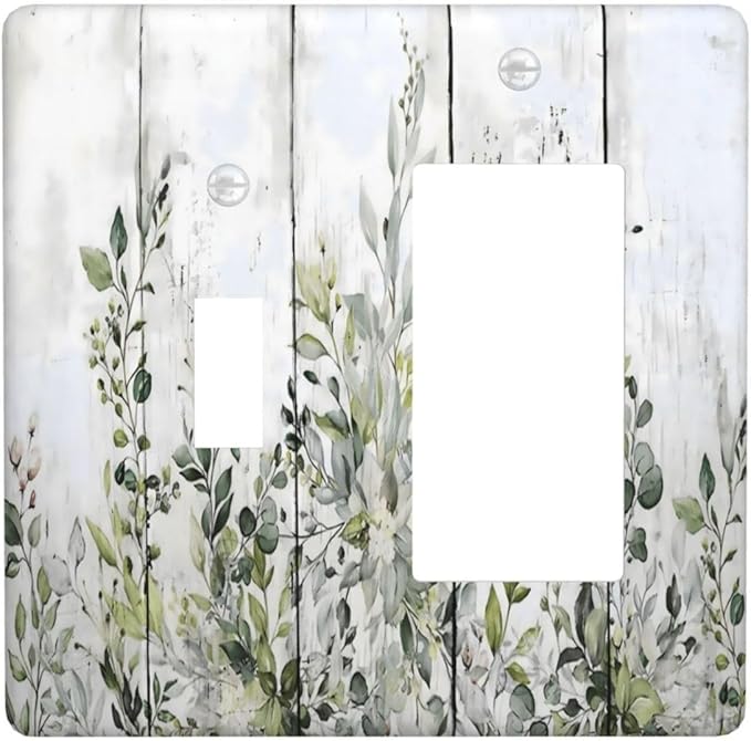 Sage Green Eucalyptus Rustic Country Botanical Leaf Flower Outlet Covers 1 Toggle 1 Rocker Combination Decorative Wall Plate Electrical Switch Plates Light Switch Cover Plate for Farmhouse Bedroom