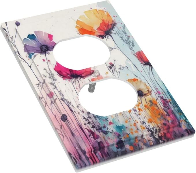 Light Switch Cover Plate Abstract Floral watercolor flowers 1 Gang Duplex Outlet Covers Wildflower Decorative Wall Plates Electrical Switchplate Receptacle Cover for Bathroom Home Decor