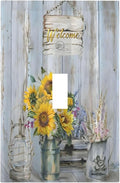 Rustic Sunflower Floral Vintage Wood Board Decorative Light Switch Cover 1 Gang Single Toggle Device Electrical Faceplate Switchplates Decorator Outlet Wall Plate for Farmhouse Home Decor